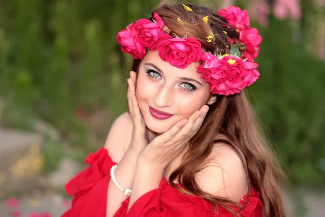 woman, beauty, wreath, fashion, flower wallpaper, beautiful, pretty, beautiful flowers, girl, flower background, female, pose, flower crown, flowers, roses, model, happy, smile, nature, portrait. Selection checklist for beauty creator partnerships, by situation